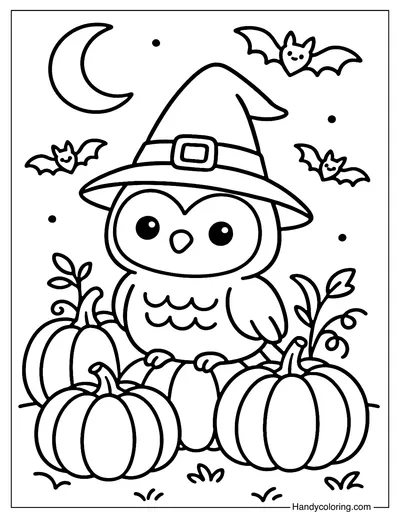 Witch Owl on Pumpkin Coloring Page