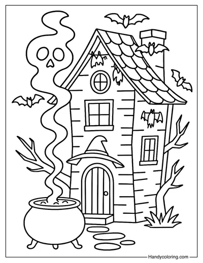 Witch Potion Haunted House Coloring Page