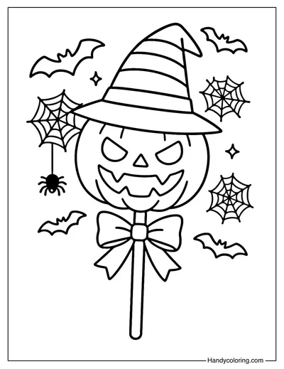 Witch Pumpkin Lollipop Coloring Page