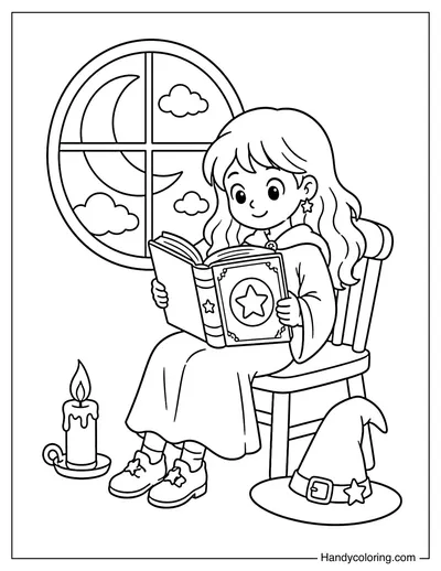 Witch Reading by Moon Window
