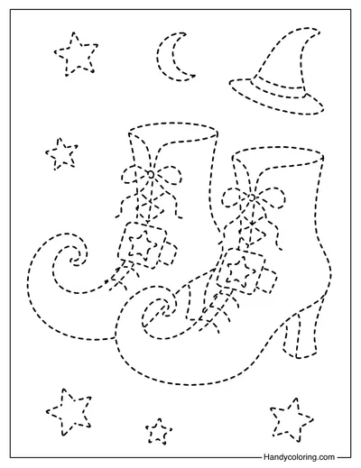 Witch Shoes Tracing Coloring Page