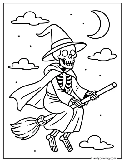 Witch Skeleton Coloring Page