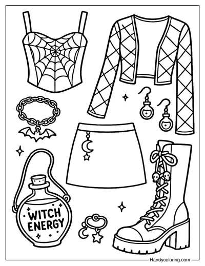 Witchcore Club Outfit Coloring Page