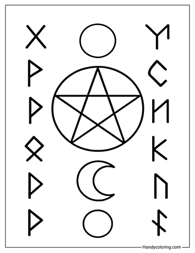 Witchcraft Symbols Coloring Page