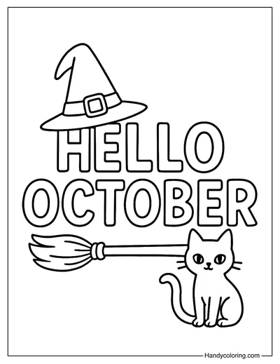 Witchy Hello October Coloring Page