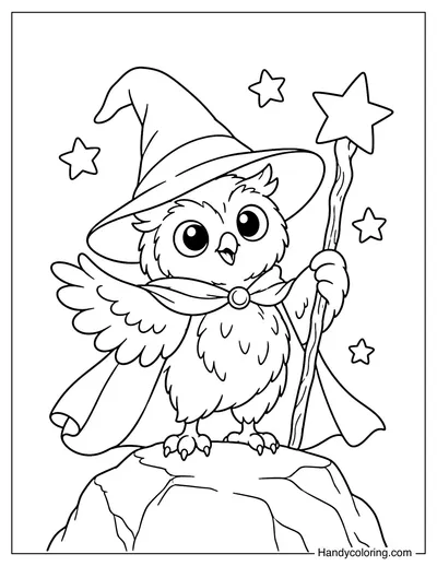 Wizard Owl Holding a Glowing Staff