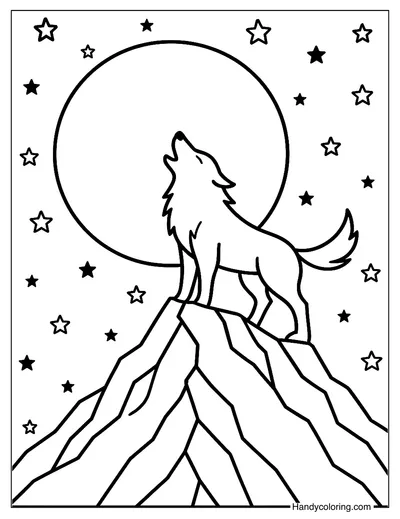 Wolf and Full Moon Coloring Page