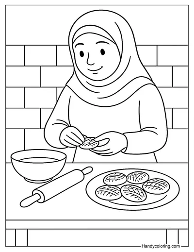 Woman Making Persian Sweets Coloring Page