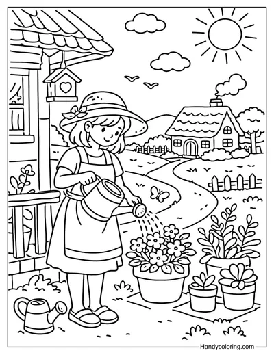 Woman Watering Plants