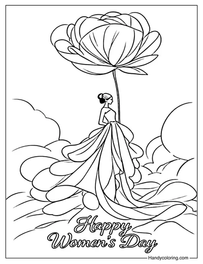 Woman with Flower Coloring Page