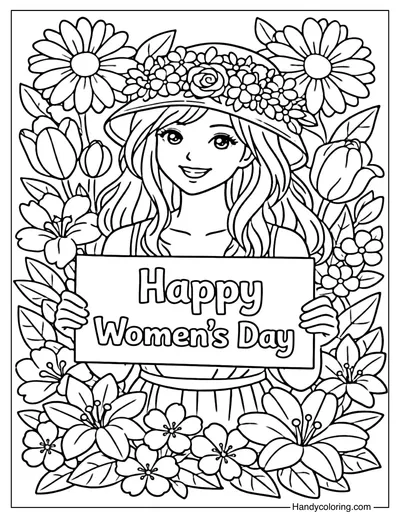 Women with Flowers Women's Day Coloring Page