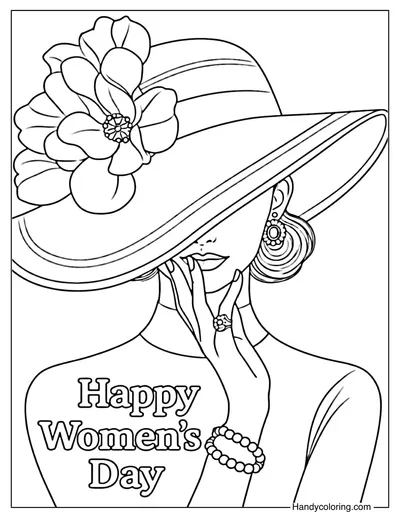 Women's Day Coloring Page Woman with Hat