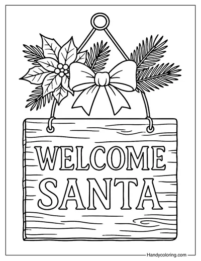 Wooden Welcome Santa Sign Coloring Page