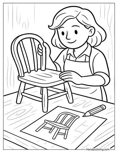 Woodworker Crafting a Custom Chair Coloring Page