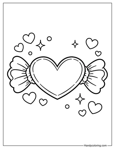 Wrapped Candy Heart Coloring Page
