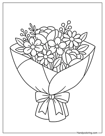 Wrapped Flower Bouquet Coloring Page