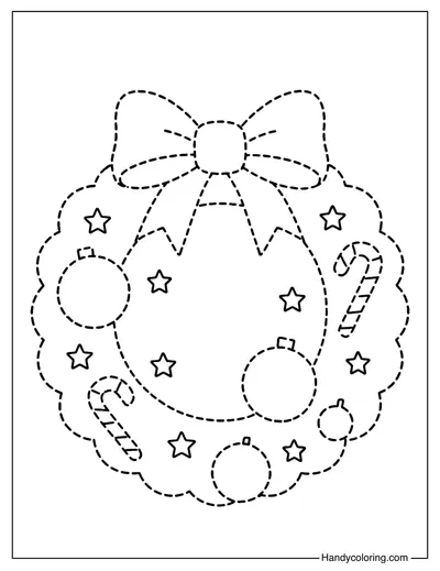 Wreath Tracing Christmas Coloring Page