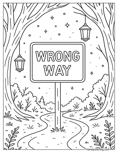 Wrong Way Wonderland Coloring Page