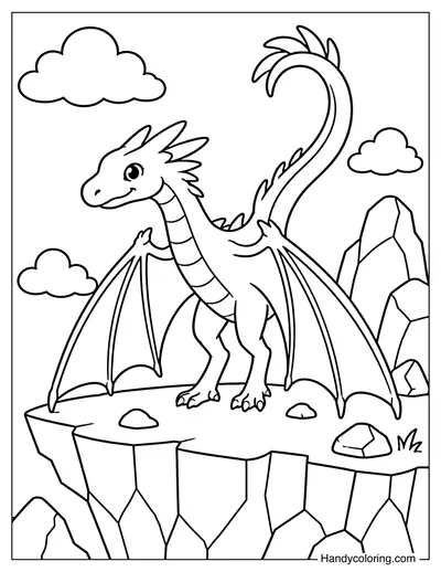 Wyvern Landing on a Cliff Edge