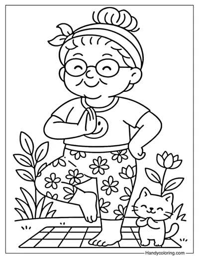 Yoga Grandma Coloring Page