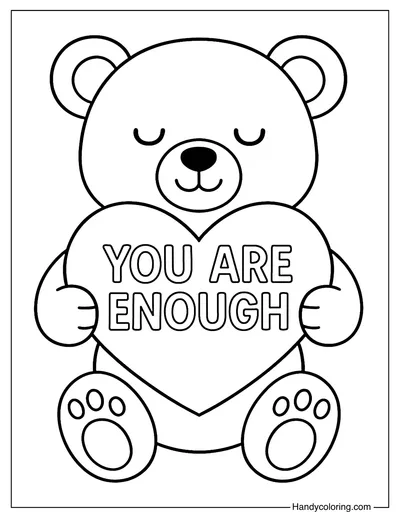 You Are Enough Bear Hug Coloring Page