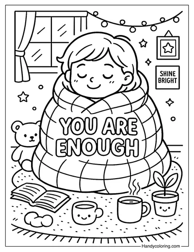 You Are Enough Blanket Hug Coloring Page