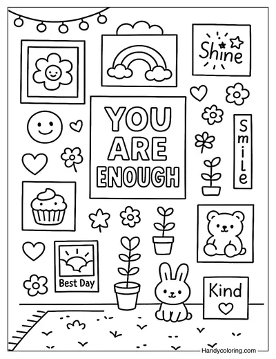 You Are Enough Doodle Wall Coloring Page