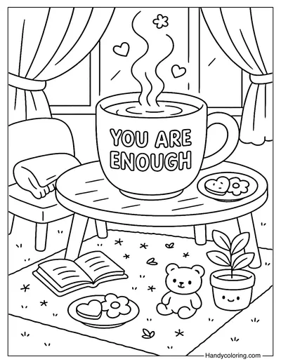 You Are Enough Tea Time Coloring Page