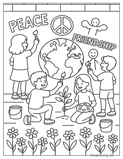 Young Artists Painting Mural Coloring Page