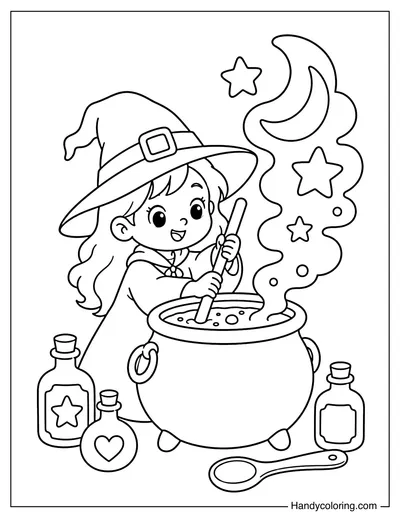 Young Witch Mixing Star Potion