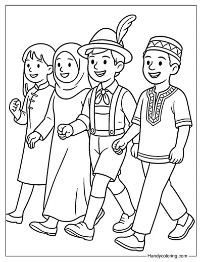 Youth Cultural Parade Coloring Page