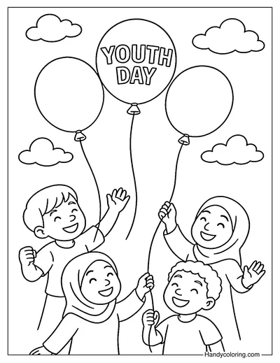 Youth Day Celebration Balloons Coloring Page