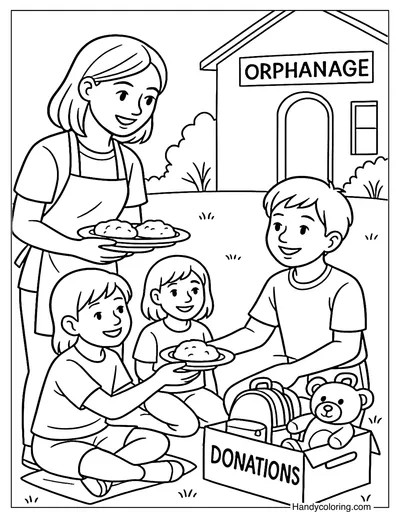 Youth Helping the Community Coloring Page
