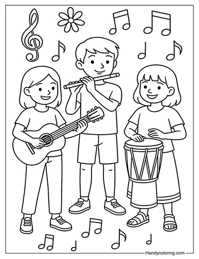 Youth Playing Global Music Coloring Page