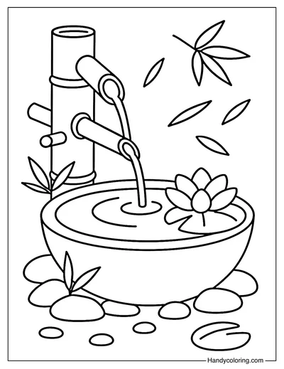 Zen Bamboo Shishi-Odoshi Coloring Page