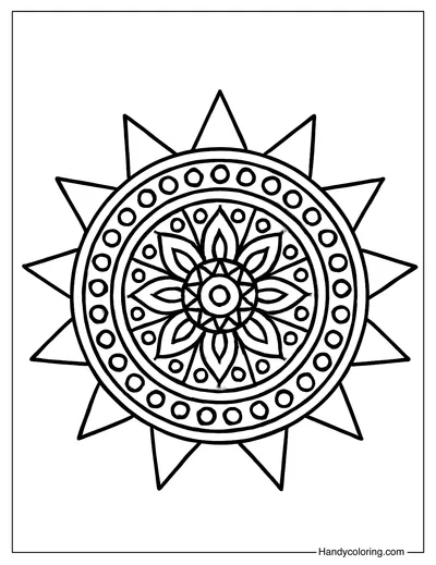 Zen Sun Pattern Coloring Page