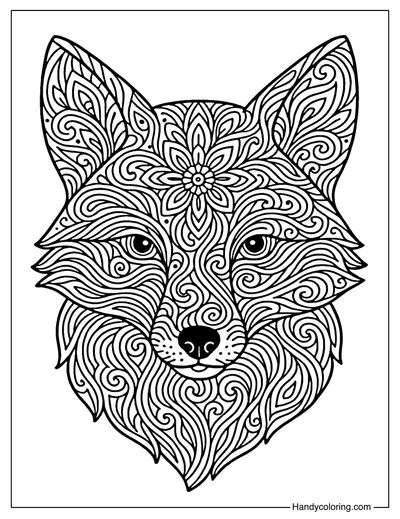 Zentangle Fox Head Coloring Page