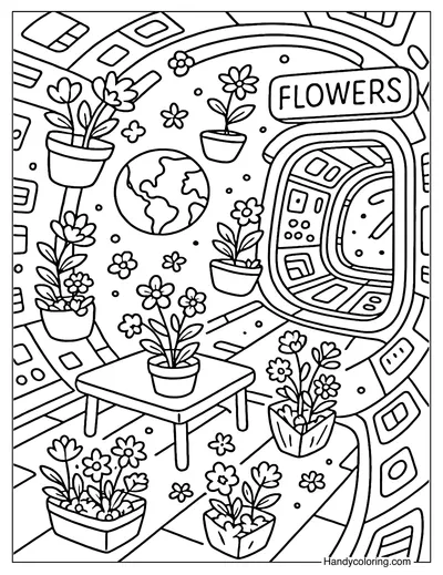 Zero-Gravity Space Florist Coloring Page