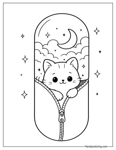 Zipper Cat Capsule Coloring Page
