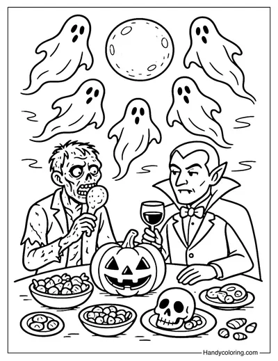 Zombie and Vampire Coloring Page