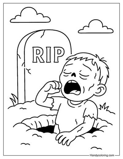 Zombie Climbing Out of Grave Coloring Page