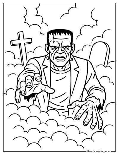 Zombie Graveyard Frankenstein Coloring Page