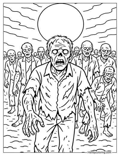 Zombie Horde Attack Coloring Page