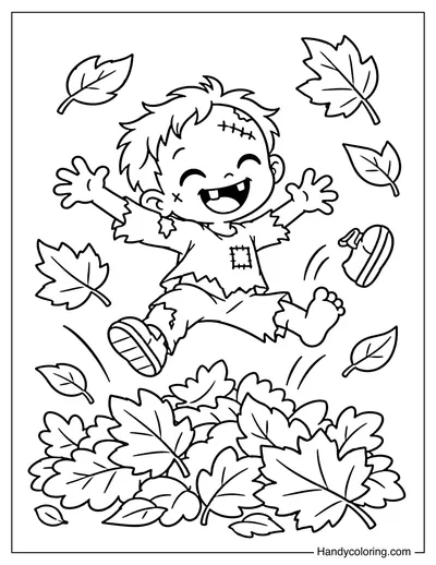 Zombie Jumping into Autumn Leaves