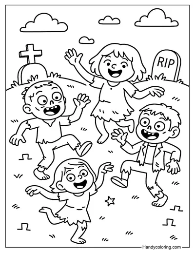 Zombie Party Coloring Page