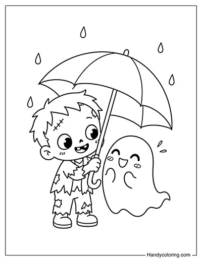 Zombie Sharing an Umbrella with a Ghost