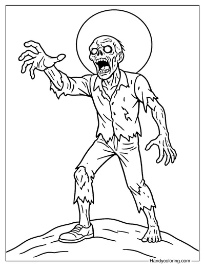 Zombie Under Blood Moon Coloring Page