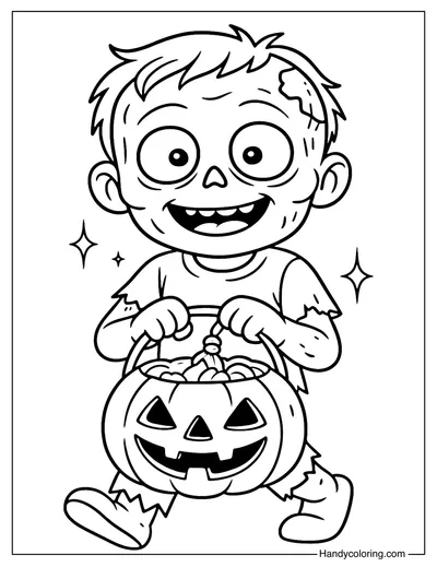 Zombie with Candy Halloween Coloring Page