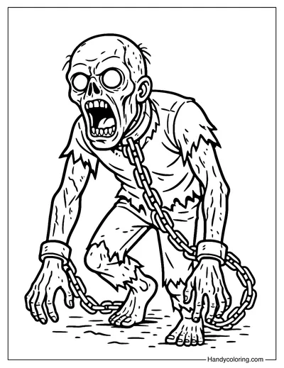 Zombie With Chains Coloring Page