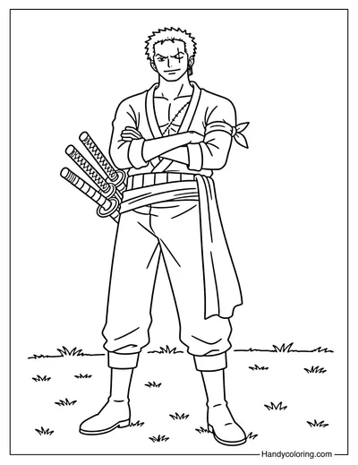 Zoro Standing On A Grass Ground